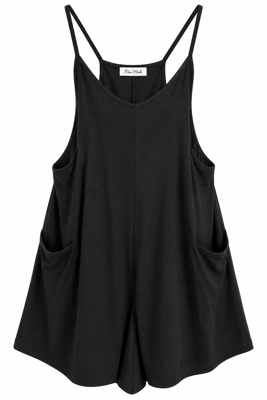 Rae Mode Black Cami Romper with Pockets – Size 3XL